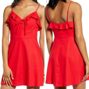 All In Favor Ruffle Mini Dress Tie Front Sleeveless Casual Party Sundress Size L